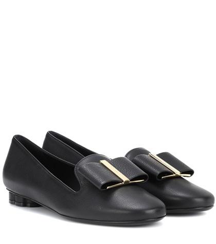 Salvatore Ferragamo Flower Heel Leather Moccasins