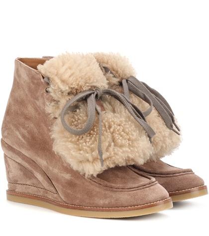 Chlo Shearling-trimmed Suede Ankle Boots