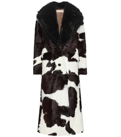 Marni Calf Hair Coat With Fur Collar