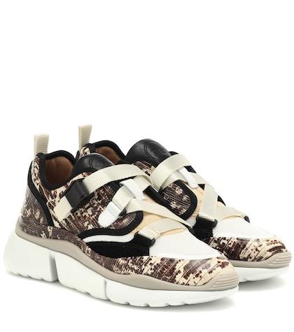 Chlo Sonnie Snake-effect Leather Sneakers
