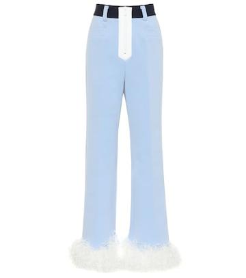 Miu Miu Feather-trimmed Tech-jersey Pants