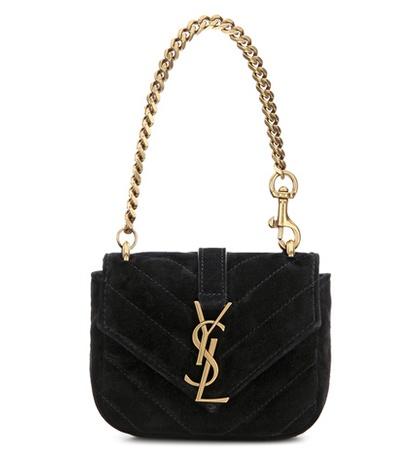 Saint Laurent Mini Collège Chain Wallet Quilted Suede Handbag