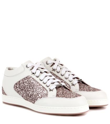 Jimmy Choo Miami Leather And Glitter Sneakers