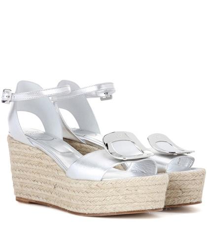 Roger Vivier Corda Chips Metallic Leather Wedge Sandals