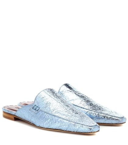 Fendi Lia Metallic Leather Slippers