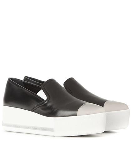 Miu Miu Leather Platform Slip-on Sneakers