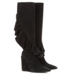 Jw Anderson Ruffled Suede Knee-high Wedge Boots