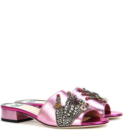 Gucci Crystal-embellished Metallic Leather Sandals