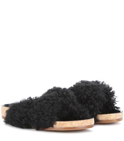 Off-white Shearling Slip-on Sandals