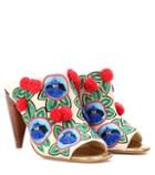 Tory Burch Ellis Embroidered Open-toe Leather Mules
