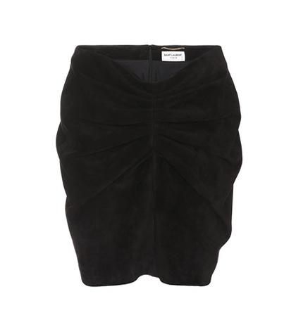 Saint Laurent Gathered Suede Miniskirt