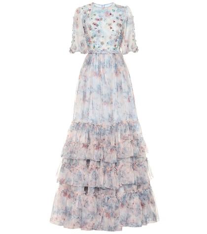 Costarellos Embellished Floral Organza Gown