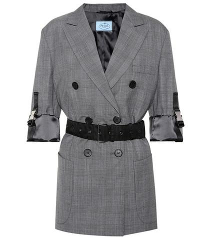 Prada Belted Checked Wool Blazer