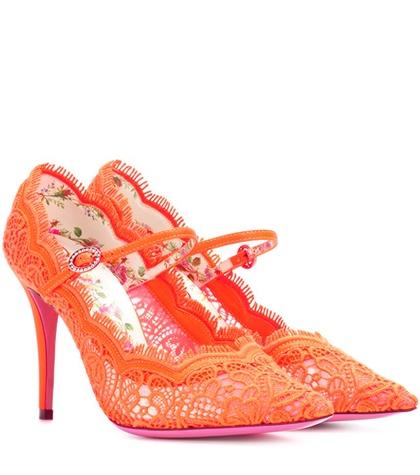 Gucci Embroidered Lace Pumps