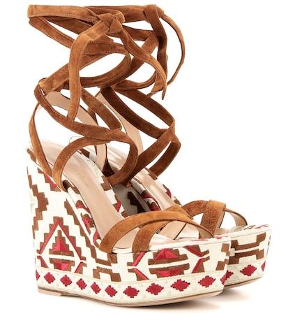 Aquazzura Cheyenne Wedge Suede Sandals