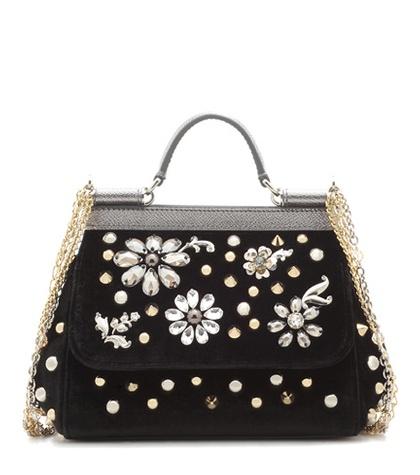 Dolce & Gabbana Sicily Small Embellished Velvet Shoulder Bag
