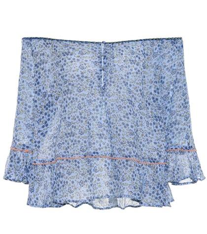 Poupette St Barth Olive Printed Cotton Blouse