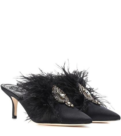 Tory Burch Elodie Embellished Satin Mules