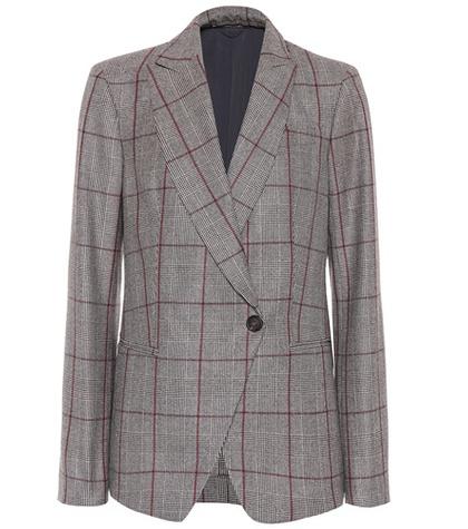 Brunello Cucinelli Plaid Wool Wrap Blazer