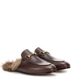 Gucci Princetown Fur-lined Leather Slippers