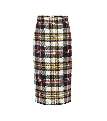 Miu Miu Embellished Checked Wool Skirt