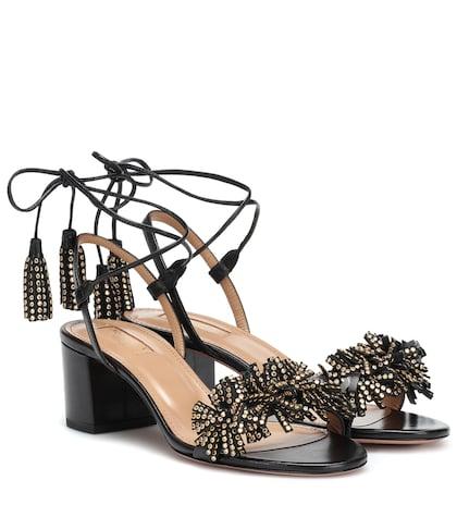 Aquazzura Wild 50 Embellished Leather Sandals