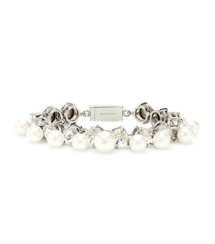 Miu Miu Faux Pearl And Crystal Bracelet