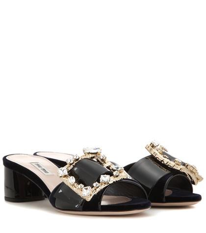 Miu Miu Embellished Velvet And Patent Leather Sandals