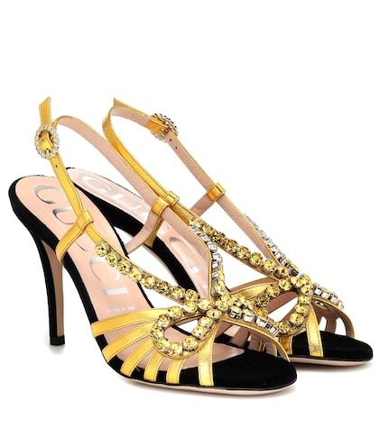 Gianvito Rossi Embellished Metallic Leather Sandals