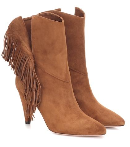 Aquazzura Wild Fringe 85 Suede Ankle Boots