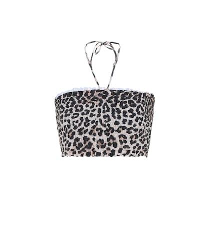 Ganni Leopard-print Bandeau Bikini Top
