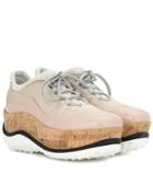 Closed Patent Leather-trimmed Platform Sneakers