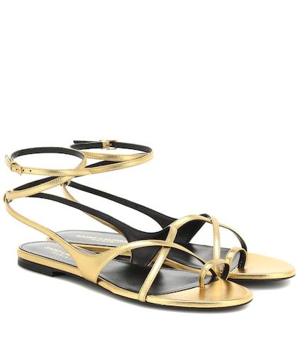 Saint Laurent Gia Metallic Leather Sandals