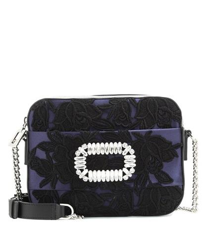 Roger Vivier Embellished Satin And Leather Shoulder Bag