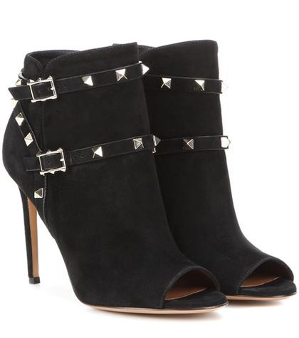 Valentino Valentino Garavani Rockstud Suede Peep-toe Ankle Boots