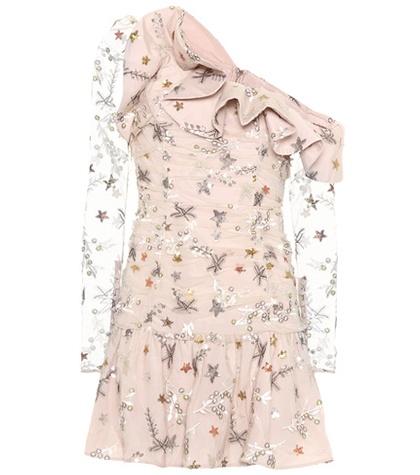 Self-portrait Star-embroidered Mesh Dress