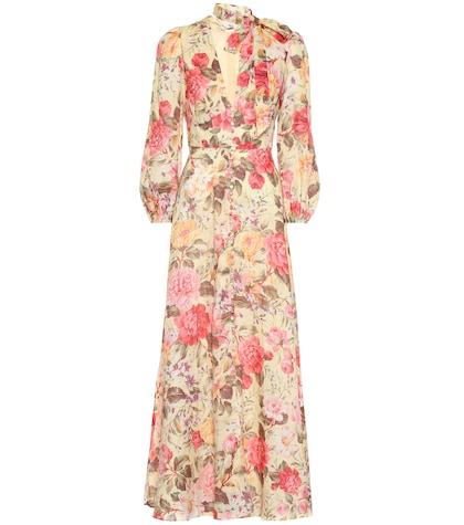 Zimmermann Honour Plunge Floral Linen Dress