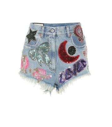 Gucci Sequinned Denim Shorts