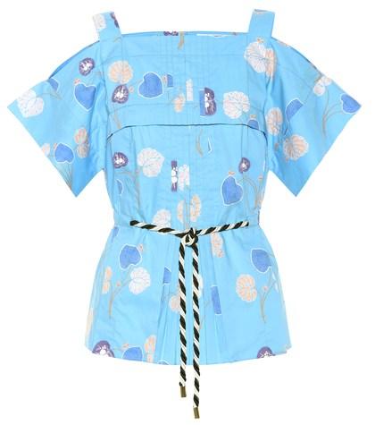 Peter Pilotto Printed Cotton Cold-shoulder Top