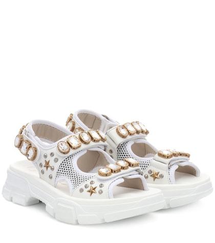 Gucci Embellished Leather And Mesh Sandals