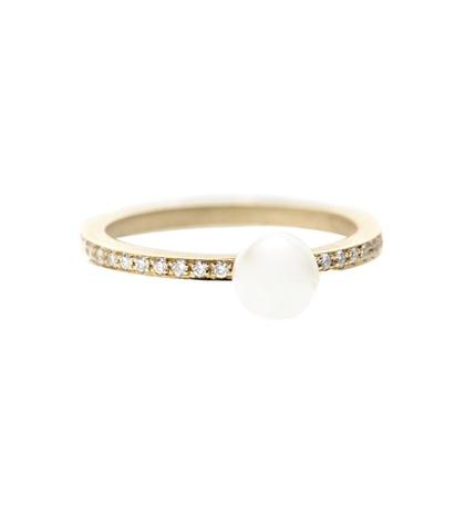 Sophie Bille Brahe Petite Lisa Pavé 14kt Gold Ring With Pearl And Diamonds