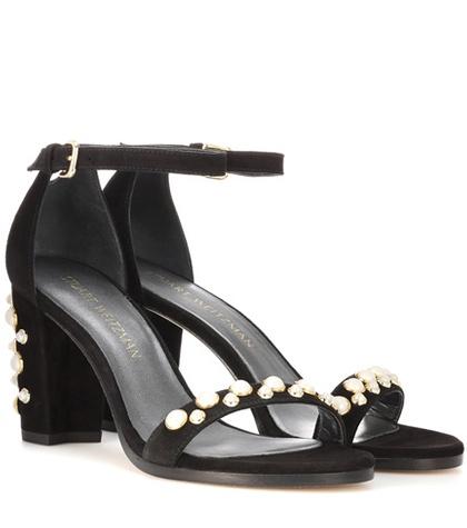 Stuart Weitzman Bing Pearls Embellished Suede Sandals