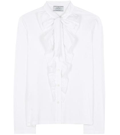 Miu Miu Ruffled Cotton-jersey And Poplin Shirt