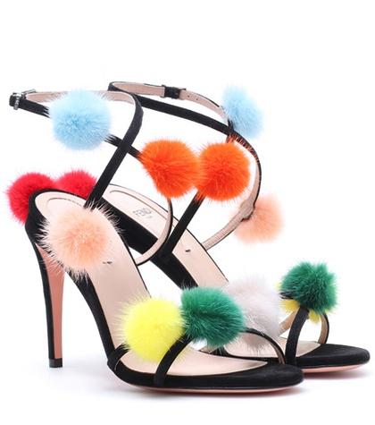 Fendi Fur-trimmed Suede Sandals
