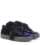 Versace Fur-trimmed Velvet Sneakers