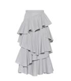 Alexachung Striped Ruffle Cotton Midi Skirt