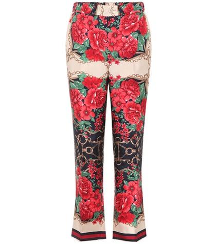Gucci Floral-printed Silk Twill Trousers