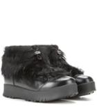 Prada Fur-trimmed Leather Ankle Boots