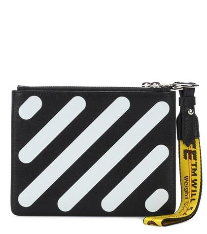 Off-white Diagonal Double Flap Leather Pouch