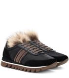 Prada Fur-trimmed Leather Sneakers